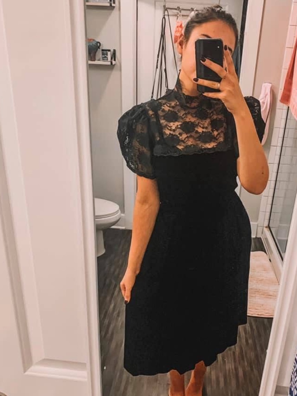 Vintage Nipon Boutique Black Velvet and Lace Dress